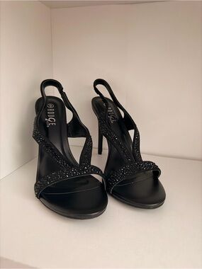 Classy Heels Black Crystal Slingback Stilettos